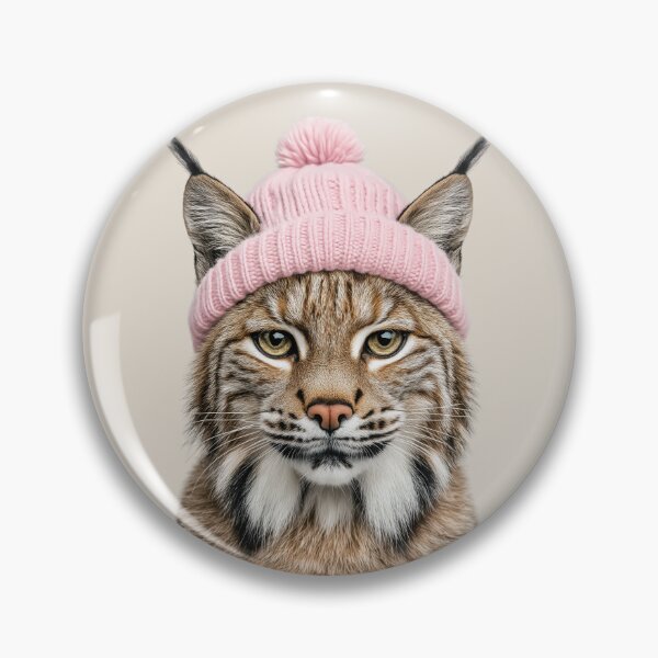 Item preview, Cozy Bobcat Wearing Pink Winter Hat Trendy Animal Fashion Artwork designed and sold by LazyOwlStore.