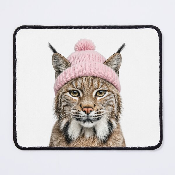 Item preview, Cozy Bobcat Wearing Pink Winter Hat Trendy Animal Fashion Artwork designed and sold by LazyOwlStore.