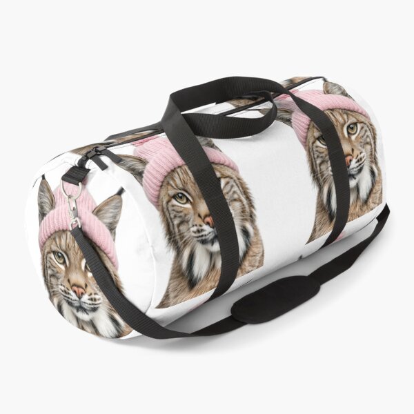 Item preview, Cozy Bobcat Wearing Pink Winter Hat Trendy Animal Fashion Artwork designed and sold by LazyOwlStore.
