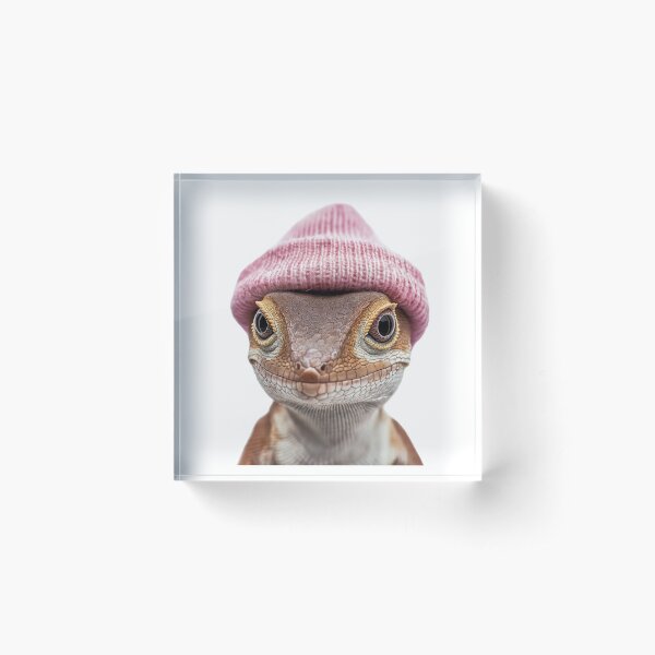 Item preview, Cozy Brown Anole Wearing Pink Winter Hat Trendy Animal Fashion Artwork designed and sold by LazyOwlStore.