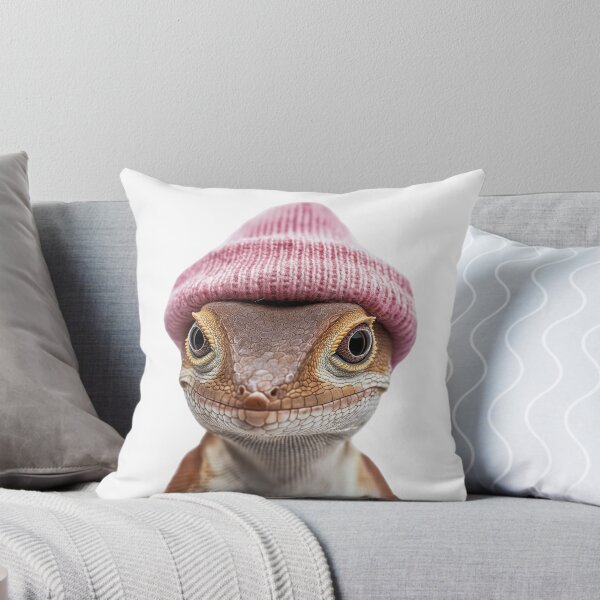 Item preview, Cozy Brown Anole Wearing Pink Winter Hat Trendy Animal Fashion Artwork designed and sold by LazyOwlStore.