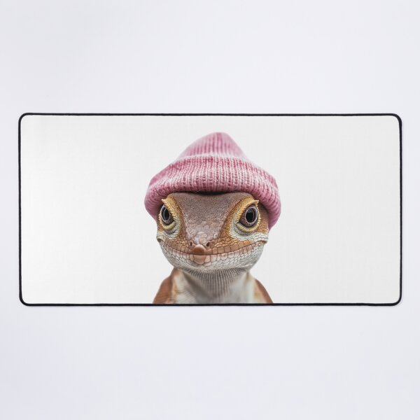 Item preview, Cozy Brown Anole Wearing Pink Winter Hat Trendy Animal Fashion Artwork designed and sold by LazyOwlStore.