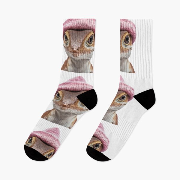 Item preview, Cozy Brown Anole Wearing Pink Winter Hat Trendy Animal Fashion Artwork designed and sold by LazyOwlStore.