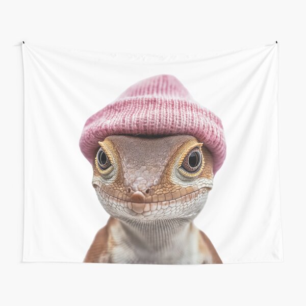 Item preview, Cozy Brown Anole Wearing Pink Winter Hat Trendy Animal Fashion Artwork designed and sold by LazyOwlStore.