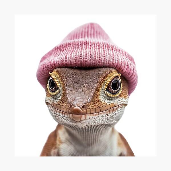 Item preview, Cozy Brown Anole Wearing Pink Winter Hat Trendy Animal Fashion Artwork designed and sold by LazyOwlStore.