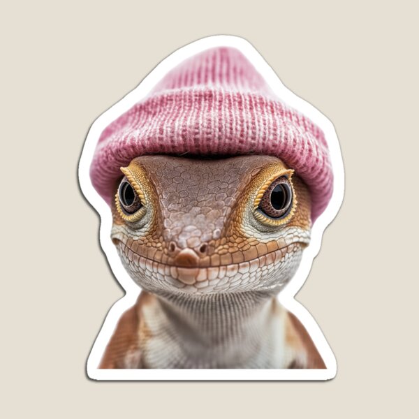 Item preview, Cozy Brown Anole Wearing Pink Winter Hat Trendy Animal Fashion Artwork designed and sold by LazyOwlStore.