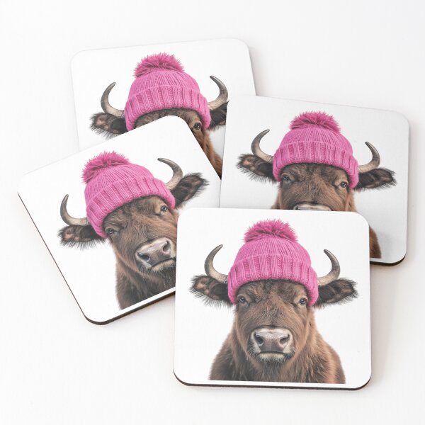 Item preview, Cozy Buffalo Wearing Pink Winter Hat Trendy Animal Fashion Artwork designed and sold by LazyOwlStore.