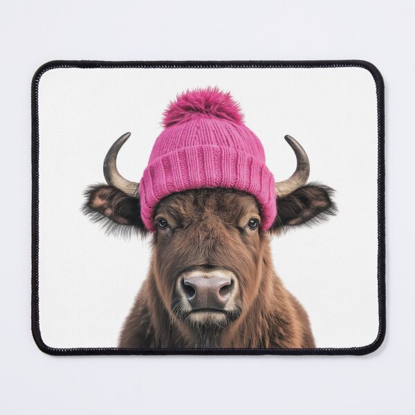 Item preview, Cozy Buffalo Wearing Pink Winter Hat Trendy Animal Fashion Artwork designed and sold by LazyOwlStore.