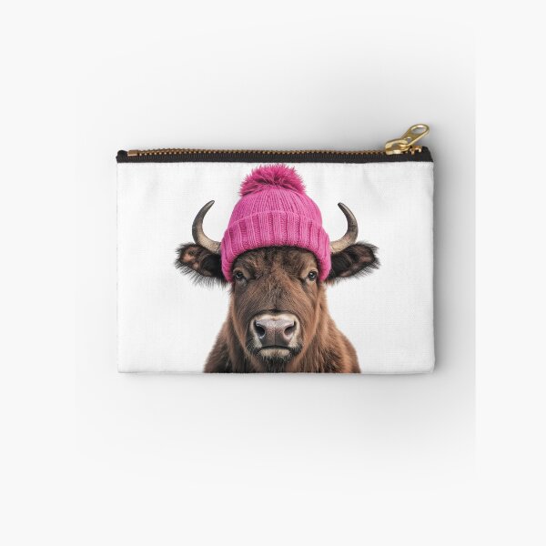 Item preview, Cozy Buffalo Wearing Pink Winter Hat Trendy Animal Fashion Artwork designed and sold by LazyOwlStore.