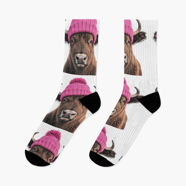 Item preview, Cozy Buffalo Wearing Pink Winter Hat Trendy Animal Fashion Artwork designed and sold by LazyOwlStore.