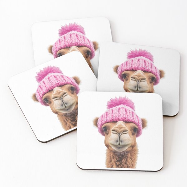 Item preview, Cozy Camel Wearing Pink Winter Hat Trendy Animal Fashion Artwork designed and sold by LazyOwlStore.