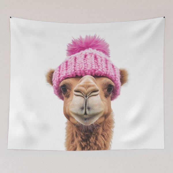 Item preview, Cozy Camel Wearing Pink Winter Hat Trendy Animal Fashion Artwork designed and sold by LazyOwlStore.