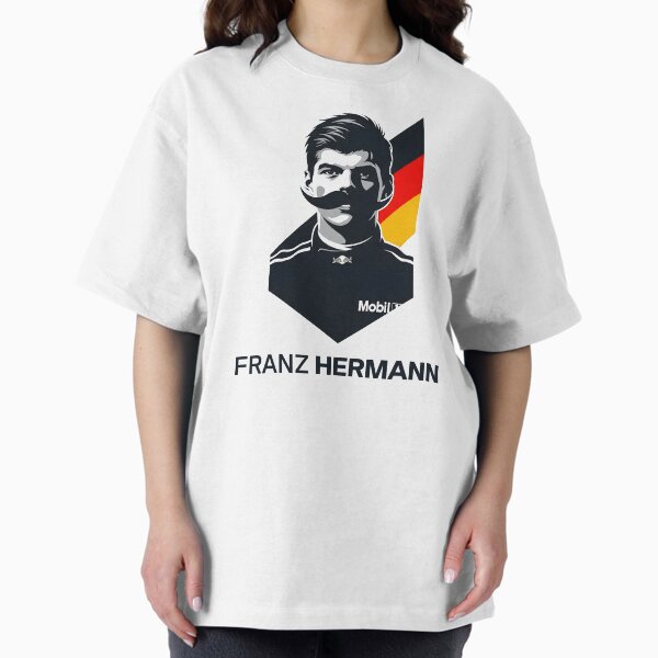Vista previa del artículo con la obra «Arte meme de Franz Hermann F1 Nürburgring - Retrato con bandera alemana | Humor de automovilismo», diseñado y vendido por Studio F1Grid.