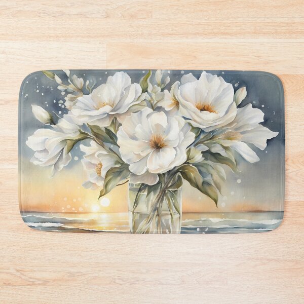 Item preview, White Flowers in Glass Vase designed and sold by CalmnessbyChoice.