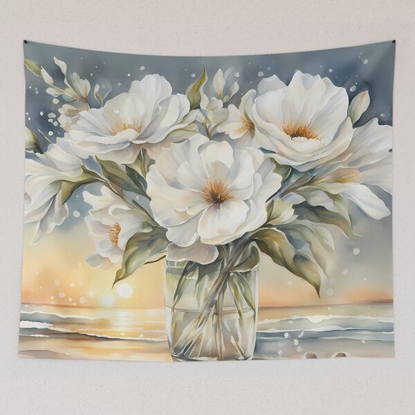 Item preview, White Flowers in Glass Vase designed and sold by CalmnessbyChoice.