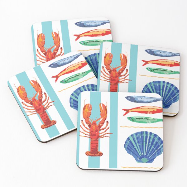 Item preview, Lobster, fish and shell coastal pattern designed and sold by Sarah Marsh.