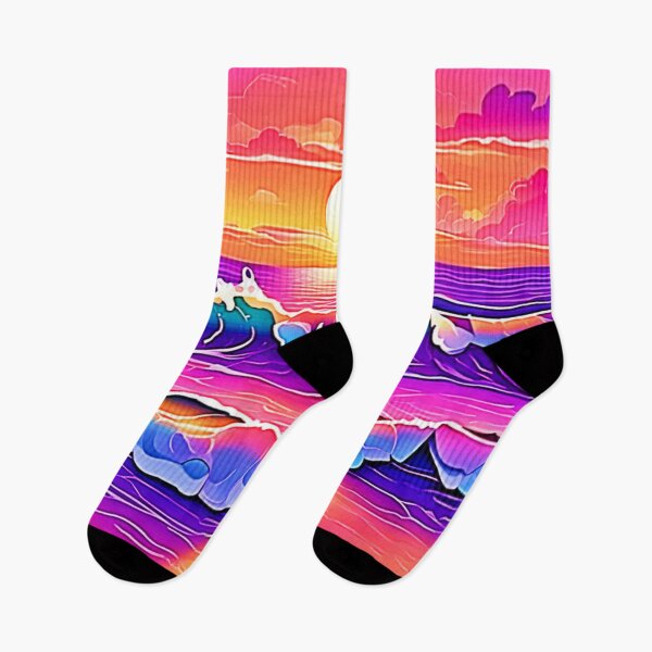 Item preview, Serenidad del atardecer con ondas retro designed and sold by Health And Fitness Posts e-Store.