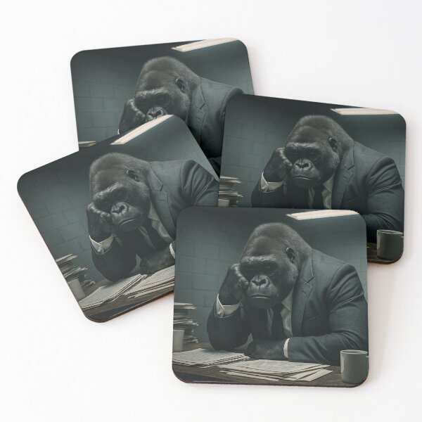 Item preview, Stressed Gorilla at a Cluttered Office Desk designed and sold by soulofalion.