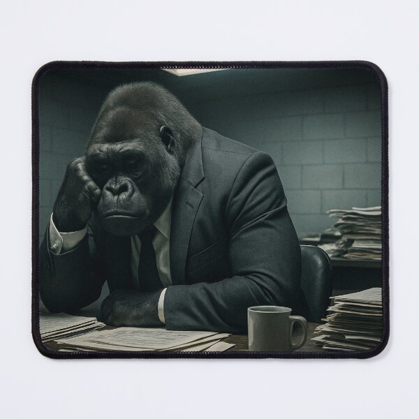 Item preview, Stressed Gorilla at a Cluttered Office Desk designed and sold by soulofalion.
