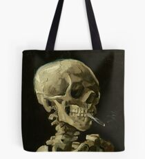 Skull of a Skeleton with Burning Cigarette - Van Gogh Tote Bag