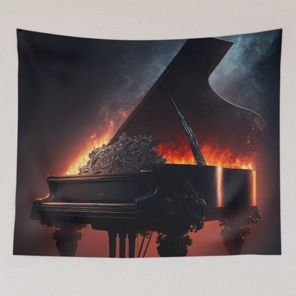 Item preview, Gothic Grand Piano in Dark Flames – Forbidden Elegance Art designed and sold by ArtiQreate.