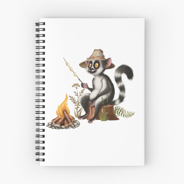Item preview, Lemur roasting marshmallows by a campfire in a forest setting during a summer evening designed and sold by Ms. Iryna.