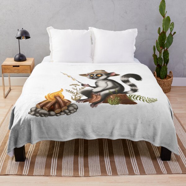 Item preview, Lemur roasting marshmallows by a campfire in a forest setting during a summer evening designed and sold by Ms. Iryna.