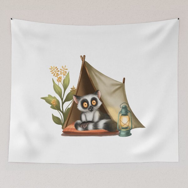 Item preview, Cute raccoon relaxing in a cozy tent with a lantern and flowers during a peaceful camping night designed and sold by Ms. Iryna.