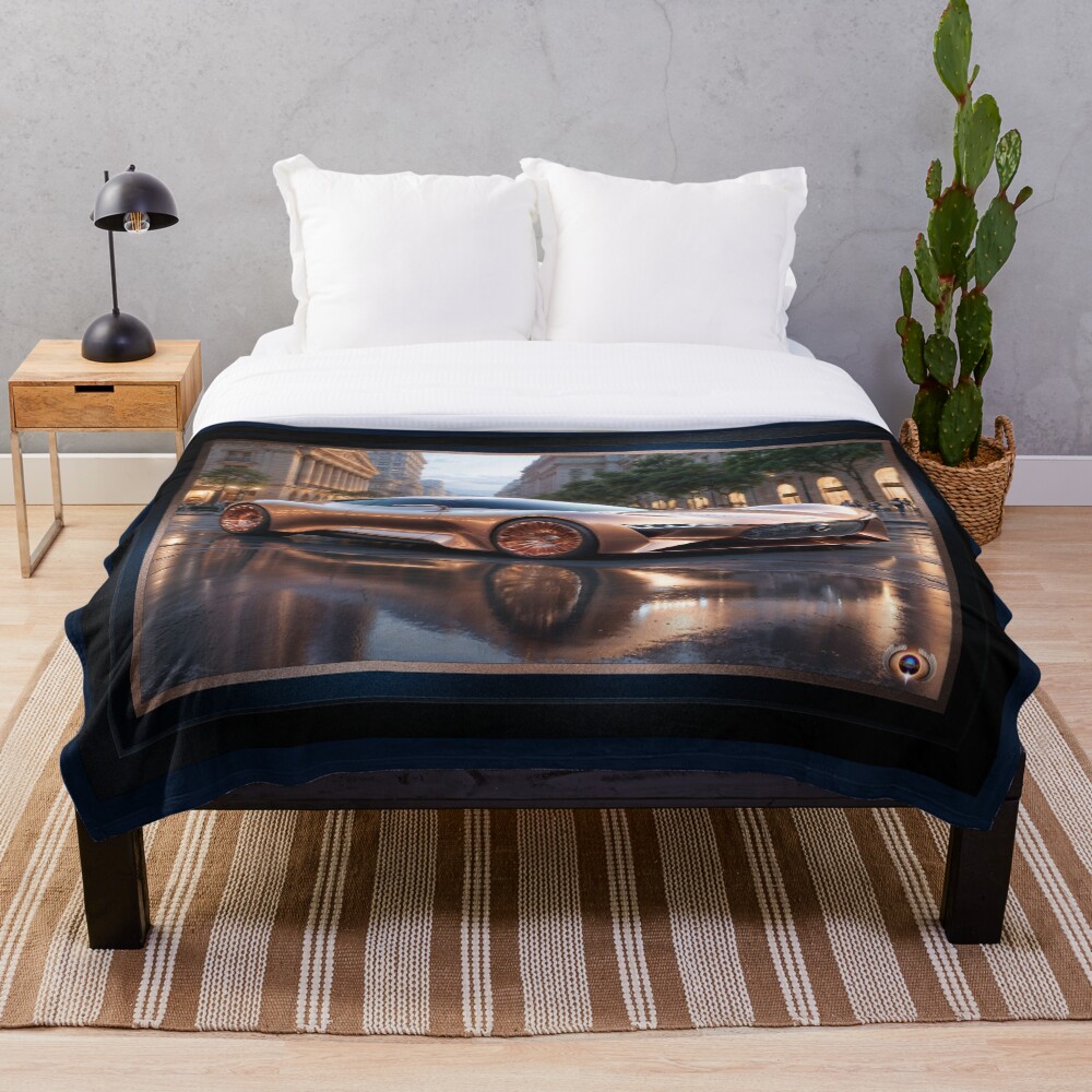 The Luxurious Copper Grand Tourer, A Vision Of Automotive Elegance, Alluring AI Concept Art by Xzendor7 Decorative Art Print Throw Blanket