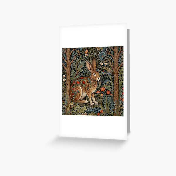 Item preview, Vintage art nouveau woodland forest floral rabbit boho floral garden  designed and sold by hollycooper.