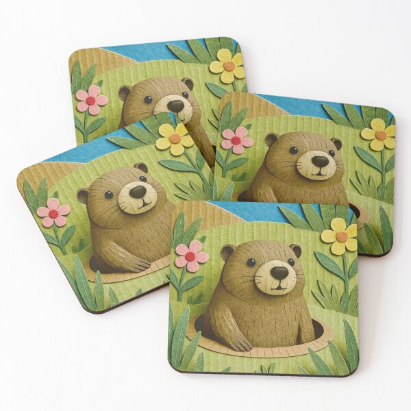 Item preview, Cute groundhog peeps out of its burrow, cardboard and paper styled art designed and sold by DufferThings.