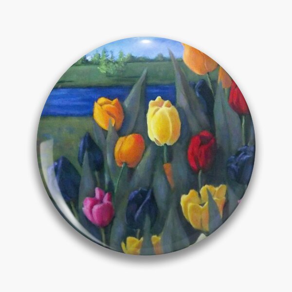 Aperçu de l'œuvre Tulipes hollandaises, peinture de tulipes, fleurs, Pays-Bas, Hollande, moulin à vent créée et vendue par JoyfulWhimsy.