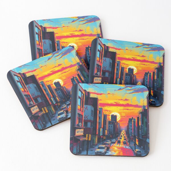 Item preview, Vibrant City Sunset – Neon Urban Streetscape Art designed and sold by TeutaDesings.