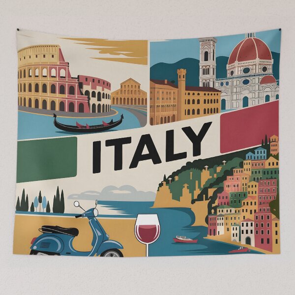 Item preview, Italy Vintage Travel Poster: Warm Mediterranean Wonders designed and sold by LSVart.