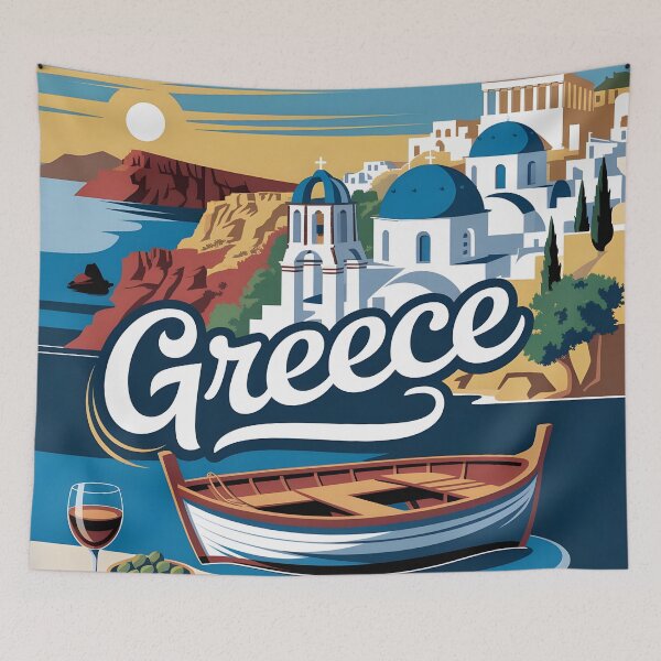 Item preview, Greece Travel Poster: Santorini, Acropolis & Mediterranean Vintage Charm designed and sold by LSVart.