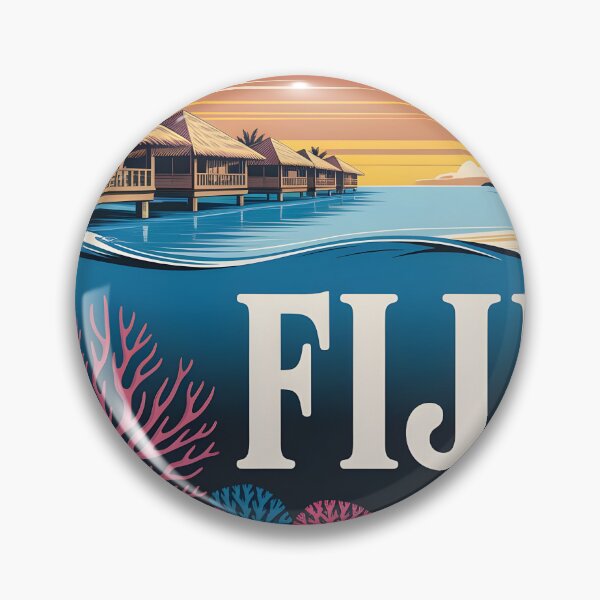 Item preview, Fiji Travel Poster: Vintage Overwater Bures, Coral Reefs & Serene Beaches designed and sold by LSVart.