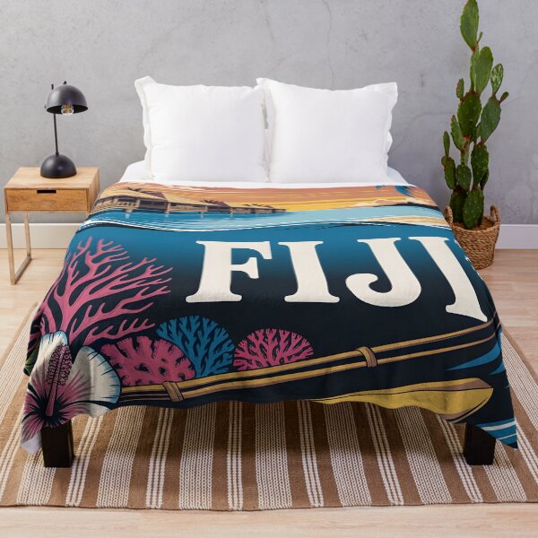 Item preview, Fiji Travel Poster: Vintage Overwater Bures, Coral Reefs & Serene Beaches designed and sold by LSVart.