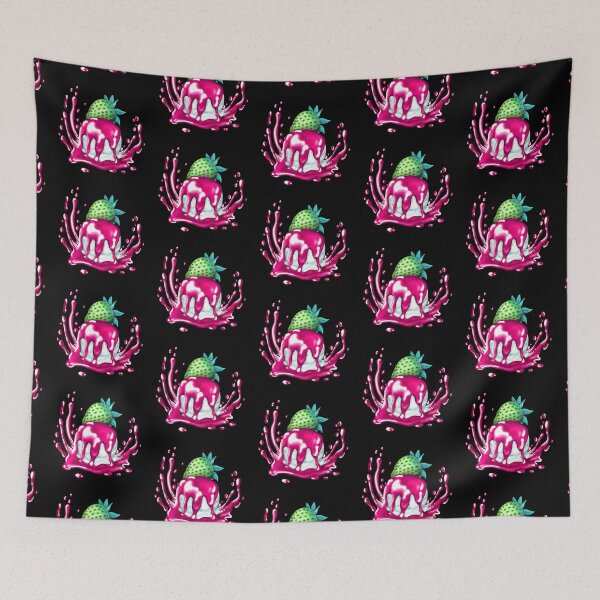 Item preview, A delicious and peculiar green strawberry with neon turquoise leaves and neon pink sauce, with ice cream underneath designed and sold by katecheerycake.