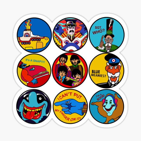 Aperçu de l'œuvre Collection vintage SGT Pepper Sixties Blue Meanies hublot badge Pepperland Yellow Submarine personnages créée et vendue par Kludoman.