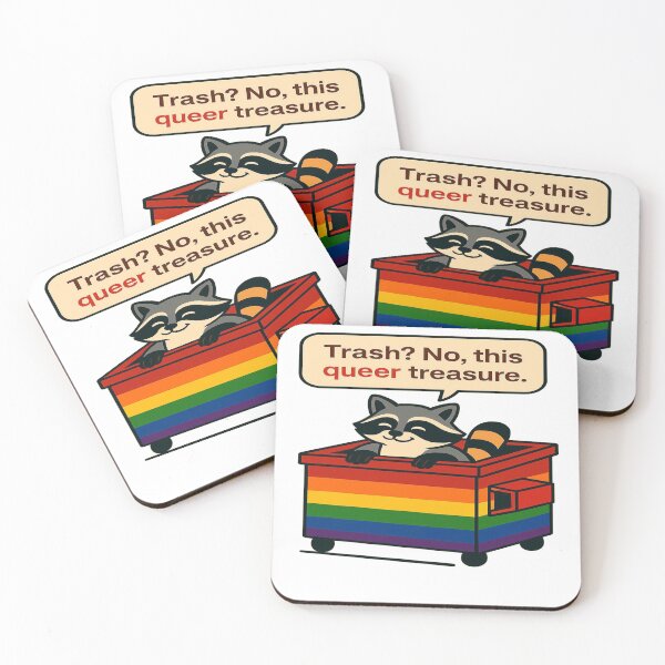Item preview, Queer Treasure Raccoon in Rainbow Bin designed and sold by Owcomm.