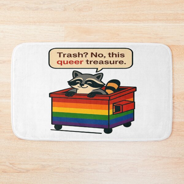 Item preview, Queer Treasure Raccoon in Rainbow Bin designed and sold by Owcomm.