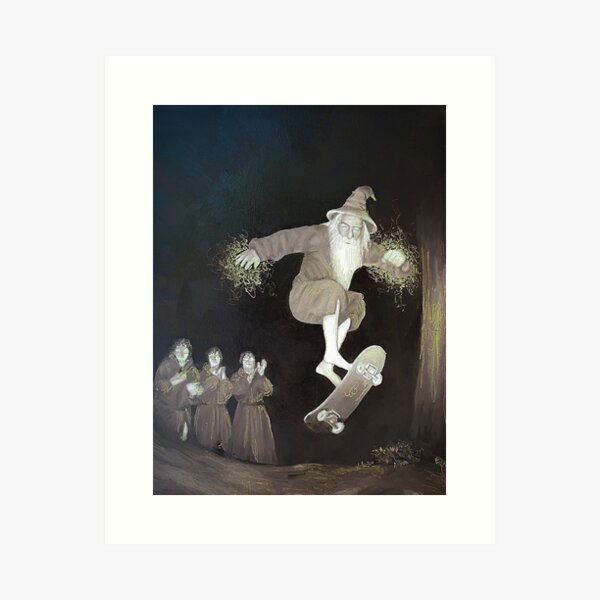 Item preview, Wizard doing radical kickflip (oil painting) designed and sold by Cal1kath.
