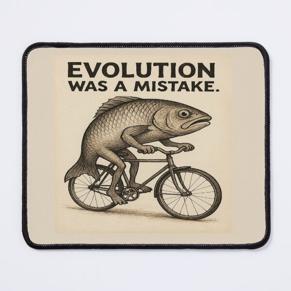 Item preview, Evolution Was A Mistake Fish On Bicycle designed and sold by Owcomm.