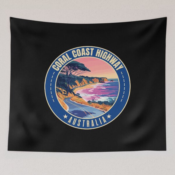 Item preview, Coral Coast Highway, Perth – Exmouth in Australia Retro Travel Art Circle Emblem designed and sold by MaateoDesign.