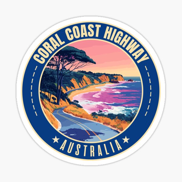 Item preview, Coral Coast Highway, Perth – Exmouth in Australia Retro Travel Art Circle Emblem designed and sold by MaateoDesign.
