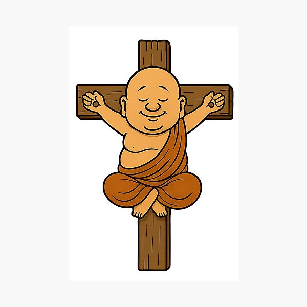 Item preview, “Buddha on the Cross” – The shirt for enlightened blasphemers! designed and sold by Alkoholution.