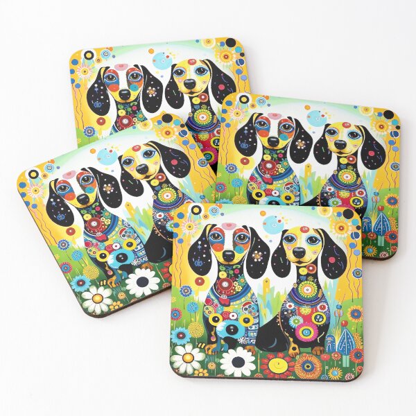 Item preview, Charming dachshund twins in a magical mysterious forest with colorful flowers. designed and sold by Natalia-Vlad.
