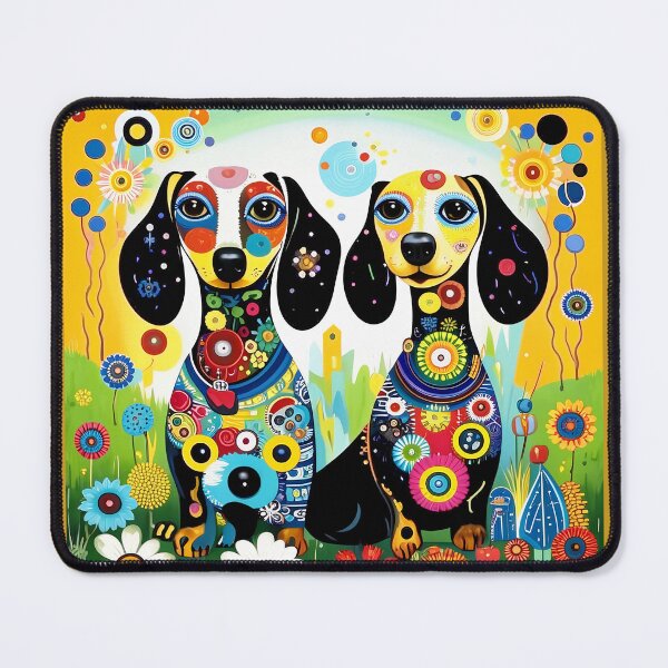 Item preview, Charming dachshund twins in a magical mysterious forest with colorful flowers. designed and sold by Natalia-Vlad.