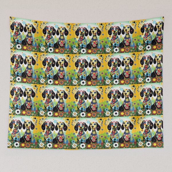 Item preview, Charming dachshund twins in a magical mysterious forest with colorful flowers. designed and sold by Natalia-Vlad.