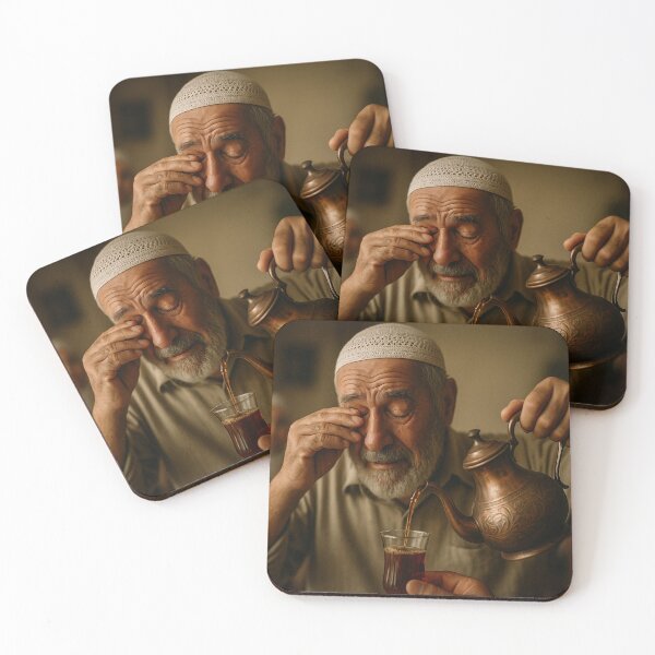 Item preview, Elderly man pouring traditional tea with emotion in warm family setting designed and sold by soulofalion.